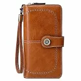 FORRICA Geldbörse Damen Portemonnaie Reißverschluss RFID Schutz Groß Geldbeutel PU Leder Frauen Lange Brieftasche mit Viele Fächer Armband Braun