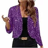 Jamicy Glitzer Bolero Damen Festlich Pailletten Oberteil Silvester Bolerojacke Party Outfit Karneval Kostüm Festliche Blusen Zur Hochzeit Cardigan Festival Strickjacke Jacke Frauen Kleidung Lila XL