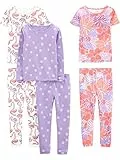 Simple Joys by Carter's Mädchen 6-Piece Snug Fit Cotton Pajama Set Pyjamaset, Lila Punkte/Weiß Flamingo/Floral, 6-9 Monate (3er Pack)
