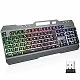 KLIM Lightning Gaming Tastatur Kabellos QWERTZ - NEU 2024 - Metallrahmen und robuste Tasten - Semi-Mechanische Tastatur für PC PS4 PS5 - Heller Regenbogen-Hintergrundbeleuchtung