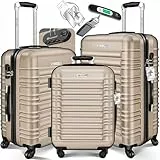 KESSER® 3tlg. Hartschalenkofferset Hartschalenkoffer Reisekoffer Set Reisekofferset Trolley Koffer 4 Rollen ABS-Hartschale Teleskopgriff Inkl. Kofferwaage + Gepäckanhänger Rollkoffer Schloss, M-L-XL