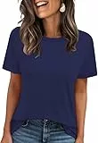 Cuptacc Tops Für Damen Tshirt Damen Sommer Oberteile Elegant Rundhals Kurzarm Casual Dunkelblau XL 46-48