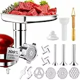 100% polierter Edelstahl Fleischwolf Aufsatz für KitchenAid Mixer, Spülmaschinenfest Mahlwerk Aufsatz Anti-Korrosion, 18-teiliges Set enthält 3 nahtlose Wurstfüller, 4 Mahlplatten