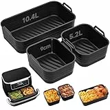 Alyvisun Silikonform für Heißluftfritteuse, 3 Stück Airfryer Silikonformen Wiederverwendbar Silikon Backform Zubehör Auflaufform Faltbar Einsatz Mold für 10 L/10,4 L Air Fryer (1x10,4 L+2x5,2 L)