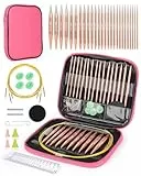 Coopay Austauschbare Stricknadeln mit Etui, 13 Größen, Stricknadel-Set, 3 mm-10 mm, Rundstricknadeln für Anfänger, komplette Aluminium-Stricknadel mit Kabel zum Stricken, Roségold