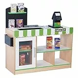 Teamson Kids Austin Holz-Lebensmittelladen Für Kinder Mit 26-Teiliges Zubehör Supermarkt Einkaufs-Fantasiespielzeug Mit Fließband TD-13206B