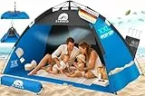 ELONEO Pop Up Strandmuschel UV Schutz 80+ | Strandzelt XXL 220x150x130 cm | Leichter Aufbau und kleines Packmaß inkl. Tragetasche | Strand Sonnenschutz & Windschutz für Babys und Erwachsene