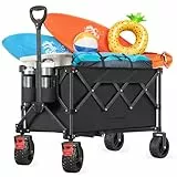 SONGMICS Kleiner Handwagen faltbar, Gartenwagen, kompakt, mit Griff, mit 4 verstärkten Rollen, Davon 2 Universalräder, bis 180 kg belastbar, Outdoor, Garten, 90 L, tintenschwarz GFW909B01