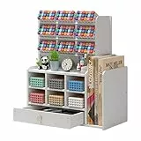 Kaishuai Desk organizer,Schreibtisch Organizer,Schreibtisch-Aufbewahrungsbox mit Schublade und Bookcase,Stiftköcher,Weiß Büro-Organizer,Stifthalter für Zuhause,Büro und Schule
