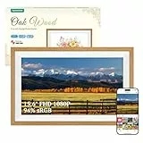 Frameo Digitaler Bilderrahmen 15.6 Zoll Groß Elektronischer Bilderrahmen WLAN, 32GB Speicher 1920*1080 FHD IPS Touchscreen, Fotos Videos über Frameo APP Teilen, Geschenke für Frauen Männer, Eichenholz