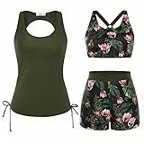 JASAMBAC Badeanzüge für Damen,3-Teiliger Tankini Damen Bauchweg, Push-Up-Bikinioberteil Und High Waist Badeshorts,Einfache Badebekleidung,Sport Bikini Badeanzug,Bademode für Schwimmbad,Strand