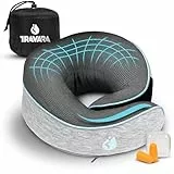 TRAVARA Nackenkissen Flugzeug - Memory Foam - Kompakter Reisekissen für Lange Flüge - Nackenhörnchen Erwachsene - für Auto - Flugzeug Kissen - Ihr Essentialer Reisebegleiter - Grau