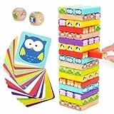 Nene Toys Pädagogisches Kinderspiel ab 3 Jahre - Wackelturm 4 in 1 aus Holz mit Farben und Tieren - Spielzeug für Mädchen und Jungs von 3 bis 9 Jahren - Stapelturm Holz Brettspiel