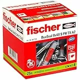 fischer DuoSeal 8 x 48 S, Universaldübel für Nassbereiche (25 Stk.) mit Schrauben, leistungsstarke Dübel, abdichtender Kunststoffdübel zur Befestigung in Feuchträumen, Bad-Dübel gegen Schimmel