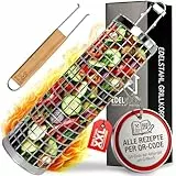EdelKüche Premium Grillkorb (XXL) aus Edelstahl für Gemüse und Fleisch | Rund, Zylindrisch | Grillzubehör | super Geschenk