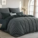 RUIKASI Bettwäsche 220x240 Baumwolle 3 teilig Anthrazit - Baumwollbettwäsche 220 x 240 mit Gitter Muster, Bettbezug Set 240x220 Cotton mit Reißverschluss