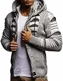 Leif Nelson Strickjacke Herren mit Kapuze & Reißverschluss (Grau, Größe XL) - Strick Sweatjacke Männer Cardigan für Winter & Sommer