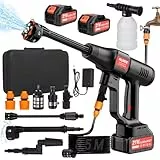 MUMIK Akku Hochdruckreiniger, 60 Bar/870 PSI Mobiler Hochdruckreiniger, 2x4,0AH IPX7 Akkus, 6-in-1-Düse und 8,5m Schlauch, Tragbarer Hochdruckreiniger für Auto, Boden und Garten Reinigung/Bewässerung