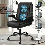 ALFORDSON Ergonomischer Bürostuhl Chefsessel Massage, höhenverstellbarer Schreibtischstuhl Armlehnen, Computerstuhl Wippfunktion 90°-135°, Drehstuhl mit Rollen,Besprechungsstuhl Pu Leder, Schwarz