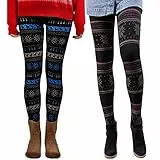 Libella 2er Set Winterleggings Skinny Thermoleggings Laufhose Norweger mit Weihnachtsmotiven Teddy-Innenfleece Frauen/Mädchen 4145F+4145D