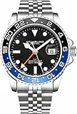 Stuhrling Original Herren Edelstahl Jubiläumsarmband GMT Uhr - Schweizer Quarz, Dual Time, Quickset Datum mit verschraubter Krone, wasserdicht bis 10 ATM