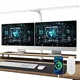 Nevoke Schreibtischlampe LED Dimmbar - 1400LM 24W Doppelkopf Klemmbar Büroschreibtischlampe mit Fernbedienung 80CM Schwanenhals Schreibtisch Lampe Tageslichtlampe mit Ladefunktion Weiß W01