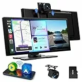 LAMTTO Wireless CarPlay Android Auto Display 10,25 Zoll In-Cell Touchscreen Car Play mit Dashcam 2.5K+1080P Sprachsteuerung Karten Navigation Bluetooth FM AUX Loop Aufnahme 64GB TF Karte