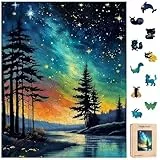 Holzpuzzle Erwachsene, Nordlicht Holz Puzzle Erwachsene, Unregelmäßige Einzigartige Tierform Aurora Landschaft Wooden Puzzle Holz Erwachsene als Geschenk und Decor (36 x 28,5 cm, 270 Teile)
