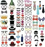 Foto Booth DIY Photo Props Kit für Hochzeit Photo Booth Fotobox Accessoires Geburtstage,Prop Dress-up Karneval Zubehör Party Dekoration ZubehörFotorequisiten Fotoaccessoires für witzige (Black-89)