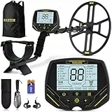 Hazlewolke Metalldetektor Mit 14'' Großer Wasserdichter Doppel-D-Suchspule, 4 Modi, Hohe Empfindlichkeit und Lokalisierung, Metalldetektor für Erwachsene Mit Beleuchtetem LCD-Display - DD90