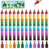 ECHOCUBE 12 Stück Stapelbare Buntstifte Kinder, Regenbogen Baustein Set für Junge & Mädchen, Steckbare Malstifte Wachsmalstifte für Geburtstag Gefälligkeiten & Party Geschenke