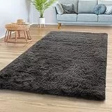 TT Home Teppich Wohnzimmer Hochflor Langflor Weich Soft Modernes Einfarbiges Design, Farbe: Grau Anthrazit, Größe:160x220 cm