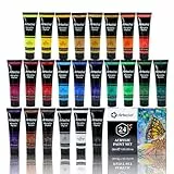Artecho Acrylfarben Set 24 x 36 ml, Acrylic Paint Set, Wasserfest und Lichtecht, Schnell Trocknend, ideal für Leinwand, Papier und Stoffe, Geschenke zu Weihnachten und anderen Feiertagen