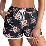 Ekouaer Badeshorts Damen Badehose High Waist Schwimmhose Schnell Trocknende Strandshorts Frauen mit Liner Taschen, Druck M