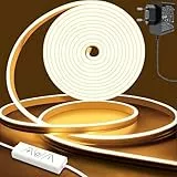 Bigzom Led Strip 2M, 24V Hohe Helligkeit Neon Led Streifen Warmweiss, Led Band Dimmbar 3000K Wasserdicht, mit Netzteil und Controller für Haus, Küche, gewerbliche Deko