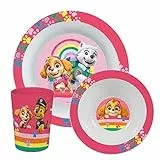 PAW PATROL p:os 33564299- Frühstücksset, 3-teiliges Geschirrset mit Teller, Schüssel und Trinkbecher, Kindergeschirr aus Kunststoff, spülmaschinen-/mikrowellengeeignet
