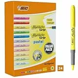 BIC Highlighter, Textmarker, 24er Pack, in verschiedenen Farben inkl. Pastell, mit Keilspitze, Strichstärke: 1.6 bis 3.4 mm, mit Austrocknungsschutz