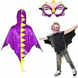 DKINY Dinosaurier Kostüm Kinder Halloween Dinokostüm mit Drachenflügel Umhang und Maske Dino Cosplay Kinderkostüm Zubehör für Junge Mädchen Halloween Karneval Fasching-Lila