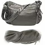 HAWILL Damen Umhängetasche Kleine Crossbody Bag Damen Breiter Gurt Weich Vintage Scultertasche Handtasche zum Umhängen für Frauen(Grau)