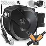 KESSER® Schlauchtrommel mit Gartenschlauch 15m | Wasserschlauchtrommel zur Wandmontage | Wandhalterung | 180° schwenkbar & automatische Aufrollung | Wand-Schlauchbox inkl. 7-Funktionen Handbrause