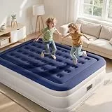 Bonnlo faltbare Campingmatratze mit Elektrischer Pumpe – Luftmatratze selbstaufblasend mit Velours-Oberfläche, Luftbett 2 Personen für Outdoor & Gäste, 200 kg Tragkraft, 203 x 152 x 45 cm, Blau & Weiß