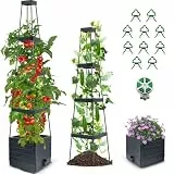 MQHUAYU 145cmTomatentopf，Selbstbewässernder Tomatentopf mit Rankhilfe，Tomatenkäfig Pflanzgefäß Hochbeet mit Rankgitter zum Klettern von Gemüse, Pflanzen, Tomatenkäfig (1Pack)