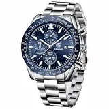 by BENYAR Herren-Armbanduhr, analog, Quarz, Chronograph, wasserdicht, für Business, Freizeit, Mode, klassisch, elegant, mit Kalender, Leder/Edelstahlband, Geschenke für Männer, Blau, Classic