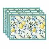 Artoid Mode Blau Zitrone Sommer Platzsets 4er Set, 30x45cm Couchtisch Urlaub Tischsets Waschbar Platzdeckchen Küche Party Deko