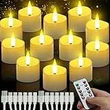 daphomeu Wiederaufladbar LED Teelichter mit fernbedienung 12 Stück, Flammenlose LED Kerzen mit Auto-Timerfunktion, Elektrische Kerzen für Hochzeiten Partys Halloween Weihnachten Heimdekoration