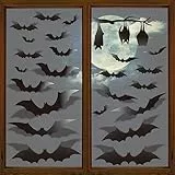 Horaldaily 91 Stück Halloween Fenster Aufkleber Klammern, Fledermäuse Schatten Fensterabziehbild für Haus Party Laden Fenster Glas Anzeige Dekoration