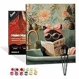 Bougimal Malen Nach Zahlen Erwachsene Tiere Mit Rahmen inklusive Pinsel und Acrylfarben - 40 x 50 cm, Lesende Katze 2