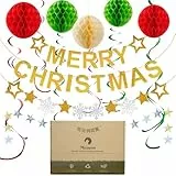 Meowoo Weihnachtsdeko Set, wiederverwendbare Weihnachtsdekoration aus Papier für innen - Mit Girlande, Banner, Wabenbällen für Wohnung, Fenster, Tannenbaum (Sternennacht)