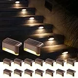 GIGALUMI Solarlampen für außen, 16 Stück Treppenleuchtung, Solar Zaunlichter, Gartenleuchten, wasserdicht Solarleuchten für Balkon, Treppen, Terrassen, Zaun, Hof, Patio(Braun, Warmweiß)