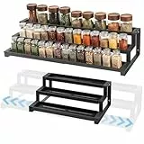 GOENDR Gewürzregal mit 3 Ebenen für den Innenschrank, 41–75 cm, erweiterbarer Gewürz-Organizer, großer Gewürz-Organizer, Gewürzdosenregal für Küche, Arbeitsplatte, Speisekammer, Badezimmer, Schwarz